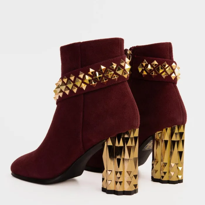 Vinci Leather Boots and Booties The Metal Burgundy Suede Leather Block Heel Boot 8211 Women