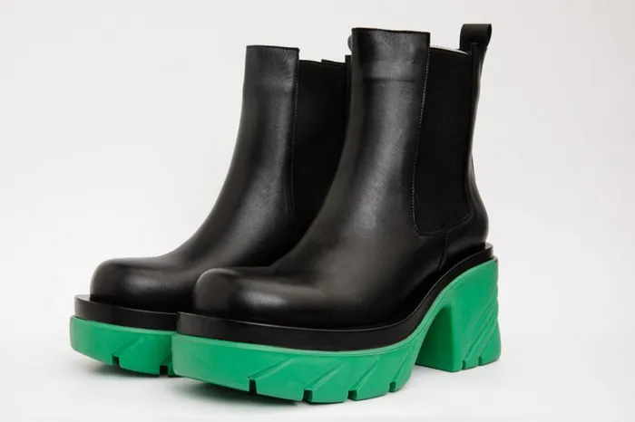 Vinci Leather Boots and Booties The Olga Black and Green Leather Mid Calf Boot 8211 Women