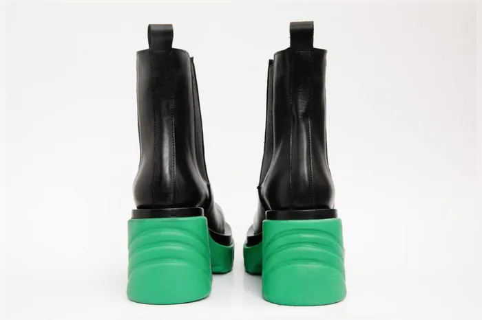 Vinci Leather Boots and Booties The Olga Black and Green Leather Mid Calf Boot 8211 Women