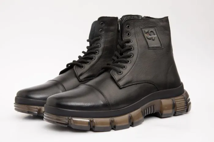 Vinci Leather Boots The Ottova Black Leather LaceUp Sneaker Boot With A Zipper 8211 Men