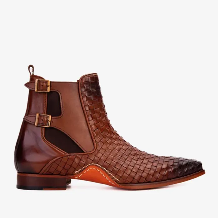 Vinci Leather Boots The Rolls Boot Woven Tan Leather Double Monk Strap Handmade Shoe 8211 Men Vinci Leather Boots The Rolls Boot Woven Tan Leather Double Monk Strap Handmade Shoe 8211 Men