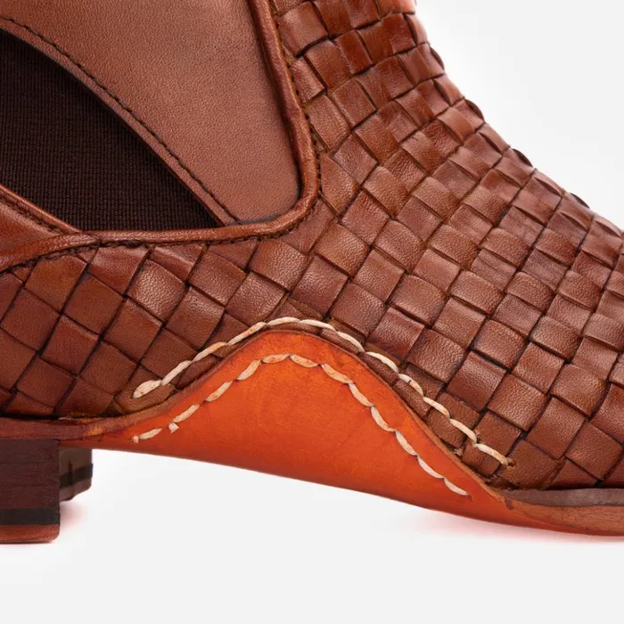 Vinci Leather Boots The Rolls Boot Woven Tan Leather Double Monk Strap Handmade Shoe 8211 Men