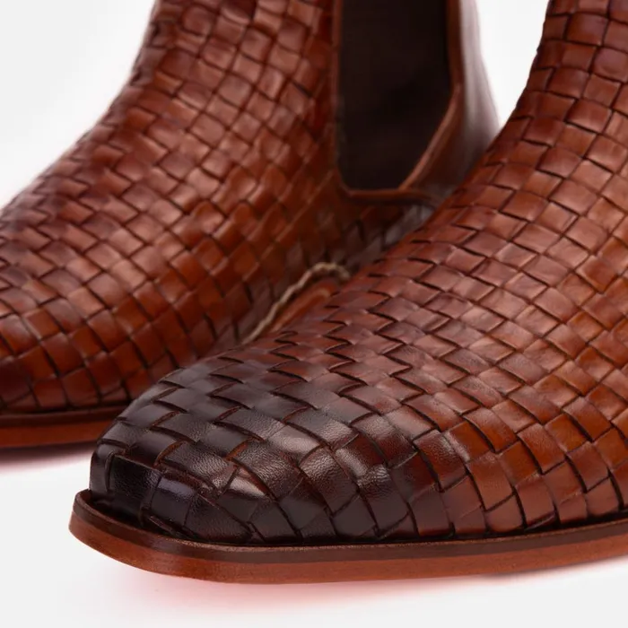 Vinci Leather Boots The Rolls Boot Woven Tan Leather Double Monk Strap Handmade Shoe 8211 Men