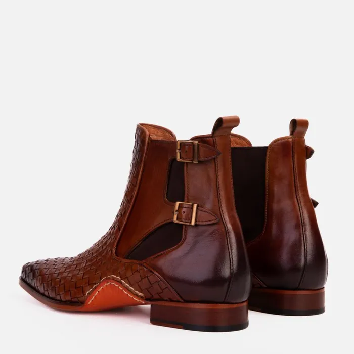 Vinci Leather Boots The Rolls Boot Woven Tan Leather Double Monk Strap Handmade Shoe 8211 Men