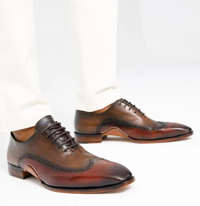 Vinci Leather Dress Shoes The Royal Hand Craft Burgundy Wingtip Oxford Shoe 8211 Men