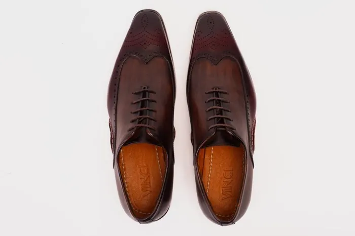 Vinci Leather Dress Shoes The Royal Hand Craft Burgundy Wingtip Oxford Shoe 8211 Men