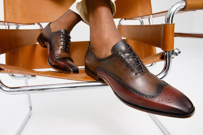 Vinci Leather Dress Shoes The Royal Hand Craft Burgundy Wingtip Oxford Shoe 8211 Men