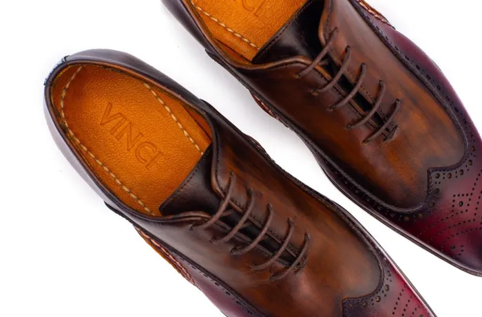 Vinci Leather Dress Shoes The Royal Hand Craft Burgundy Wingtip Oxford Shoe 8211 Men