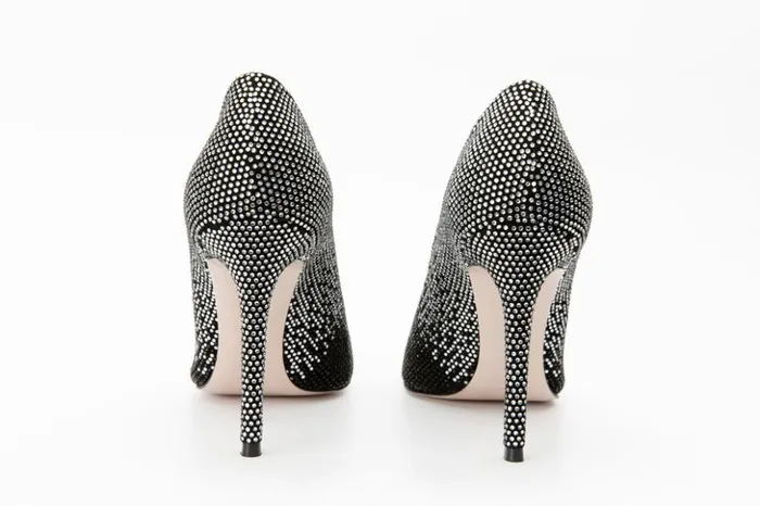 Vinci Leather Heels The Bago Black and Silver Glitter Leather Pump Shoe 8211 Women