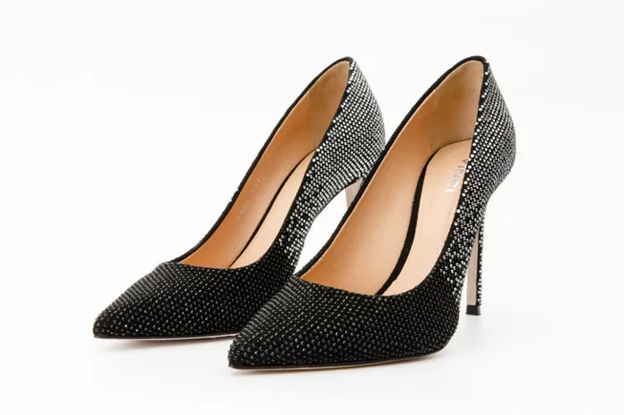 Vinci Leather Heels The Bago Black and Silver Glitter Leather Pump Shoe 8211 Women