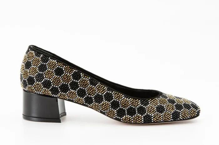 Vinci Leather Heels The Doha Gold and Black Glitter Leather Block Pump Shoe 8211 Women Vinci Leather Heels The Doha Gold and Black Glitter Leather Block Pump Shoe 8211 Women