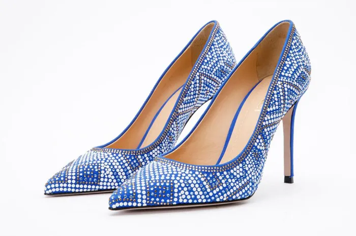 Vinci Leather Heels The Nampula Sax Blue Glitter Leather Pump Shoe 8211 Women