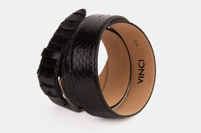 Vinci Leather Leather Belts The Boss Black Python Sneak Leather Belt 8211 Men
