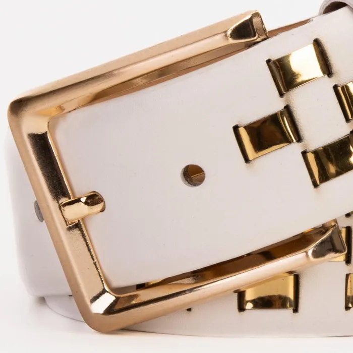 Vinci Leather Leather Belts The Mackenzie White and Gold Woven Leather Belt 8211 Men