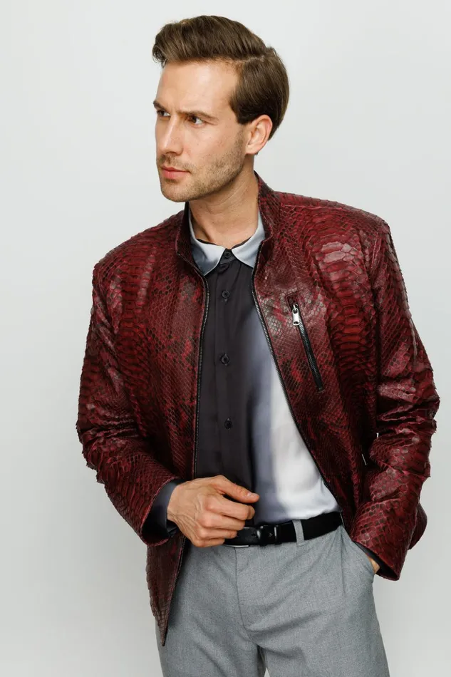 Vinci Leather Leather Jackets The Boss Pythn Burgundy Leather Jacket 8211 Men