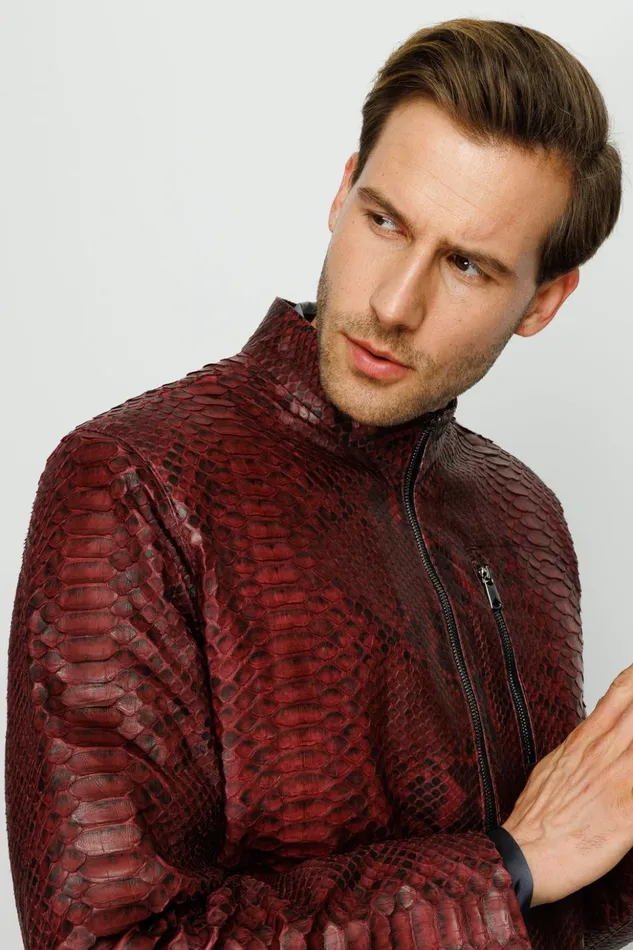 Vinci Leather Leather Jackets The Boss Pythn Burgundy Leather Jacket 8211 Men