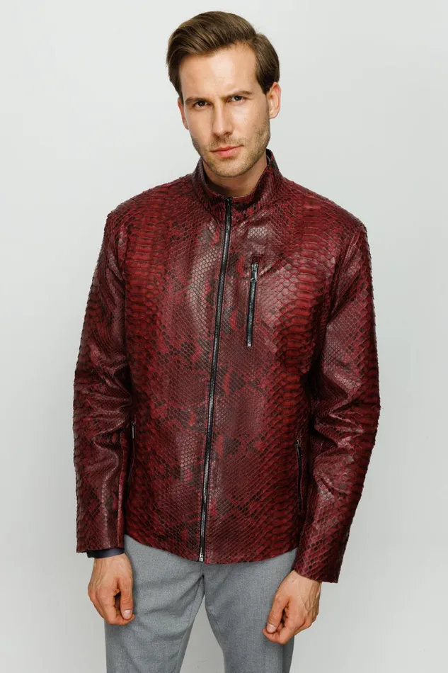 Vinci Leather Leather Jackets The Boss Pythn Burgundy Leather Jacket 8211 Men