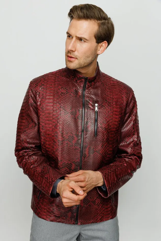 Vinci Leather Leather Jackets The Boss Pythn Burgundy Leather Jacket 8211 Men