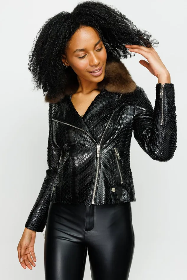 Vinci Leather Leather Jackets The Formello Pythn Black Leather Jacket 8211 Women