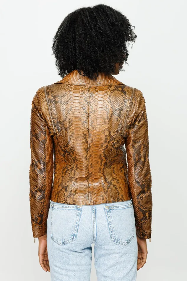 Vinci Leather Leather Jackets The Queen Pythn Skin Tan Leather Jacket 8211 Women