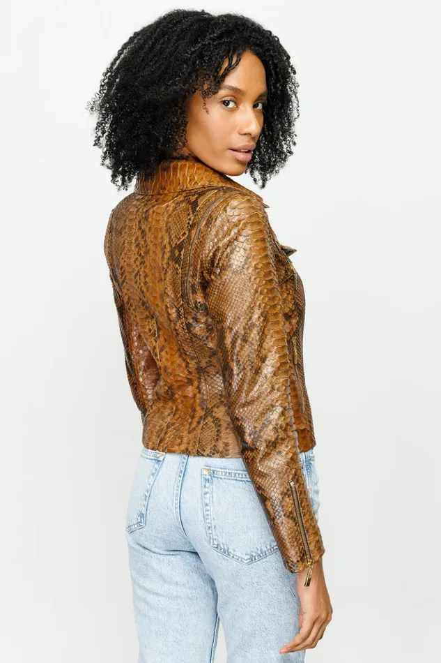 Vinci Leather Leather Jackets The Queen Pythn Skin Tan Leather Jacket 8211 Women