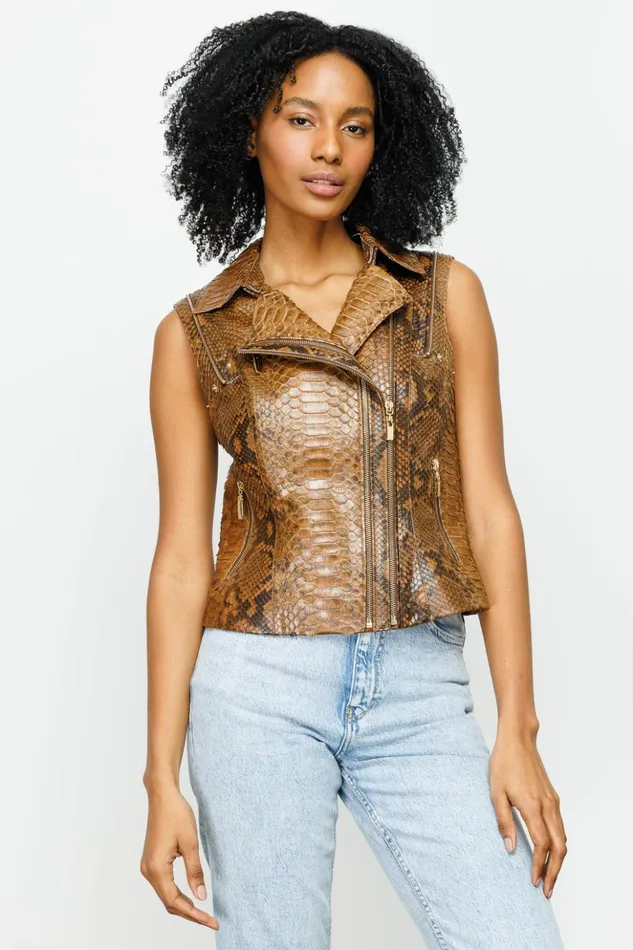 Vinci Leather Leather Jackets The Queen Pythn Skin Tan Leather Jacket 8211 Women