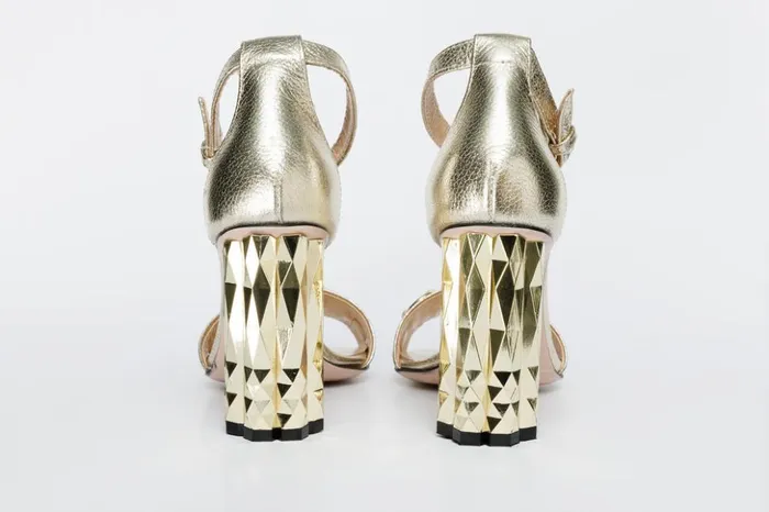 Vinci Leather Sandals The Avlonya Block Heel Gold Leather Ankle Strap Sandal 8211 Women