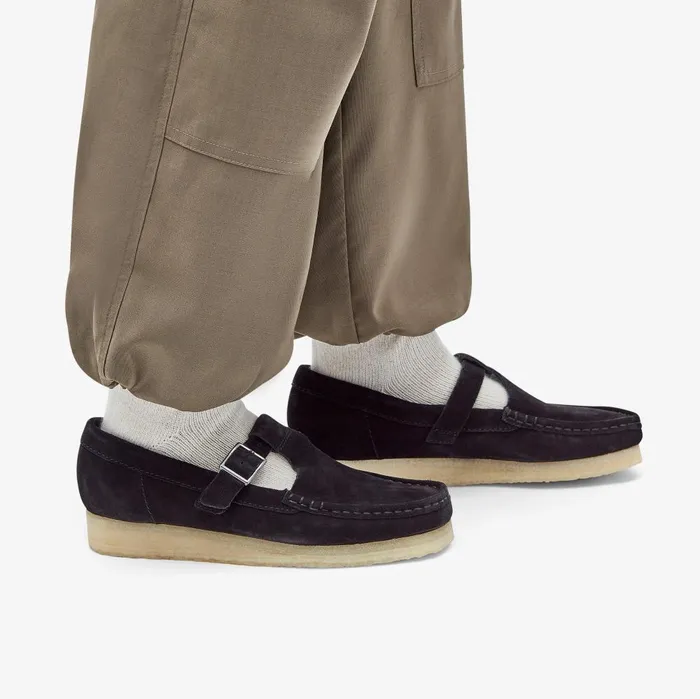 Wallabee TBar Black Suede Women Clarks SlipOns