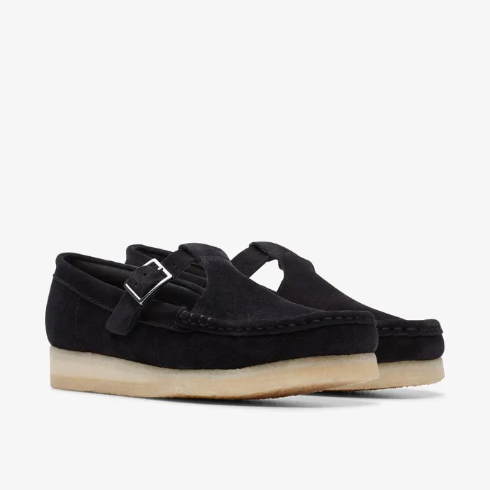 Wallabee TBar Black Suede Women Clarks SlipOns