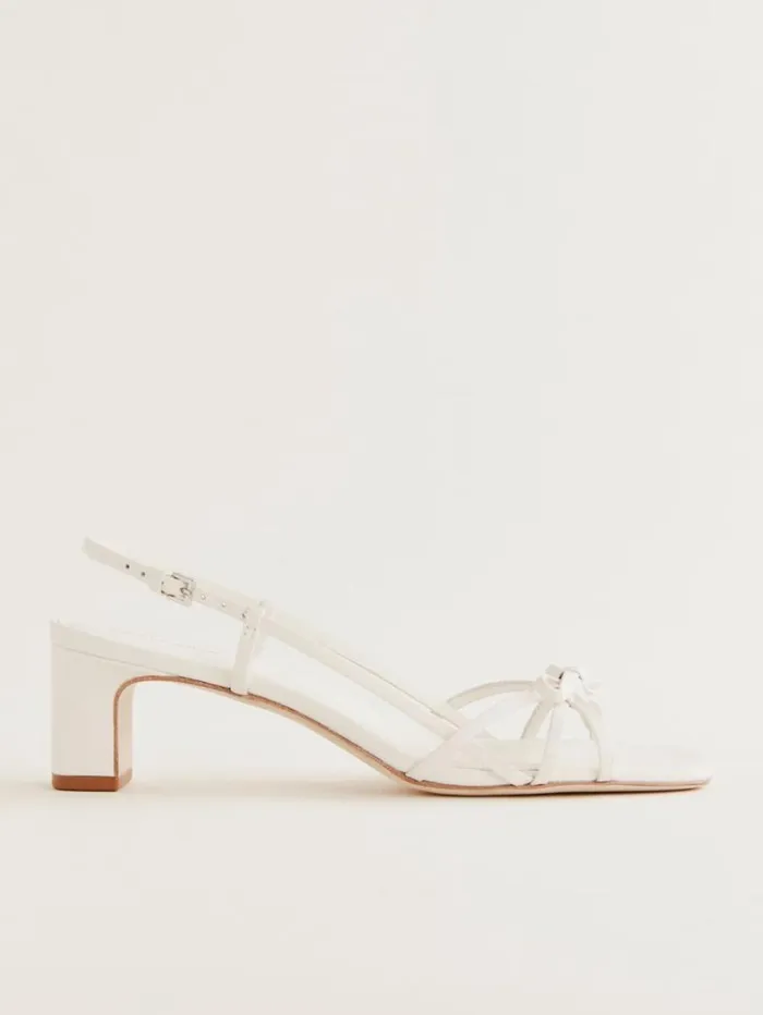 WeddingsShoes The Reformation Sally Bow Heeled Sandal White Leather