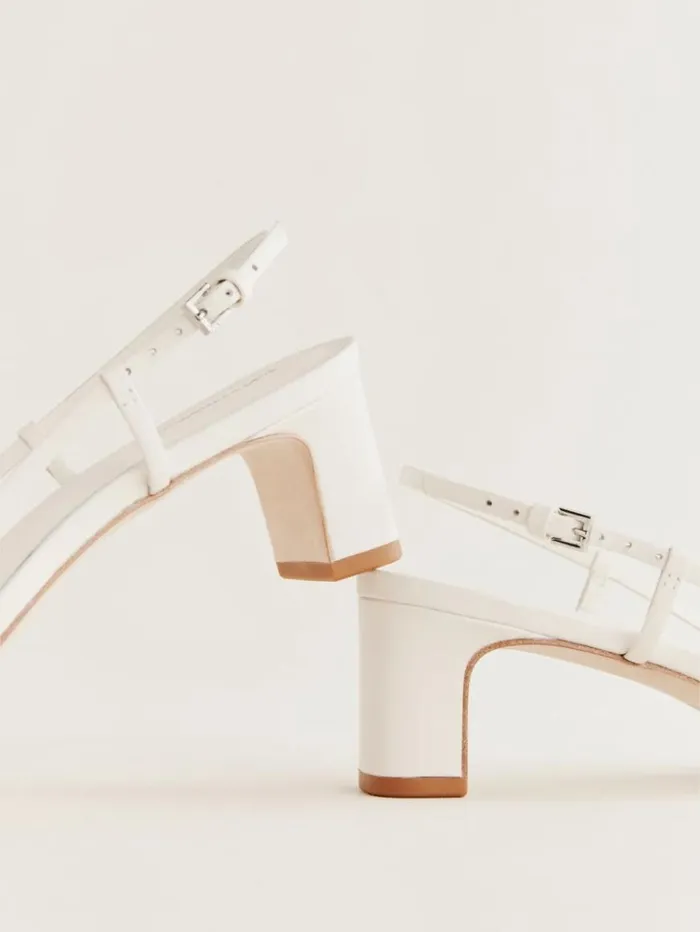 WeddingsShoes The Reformation Sally Bow Heeled Sandal White Leather