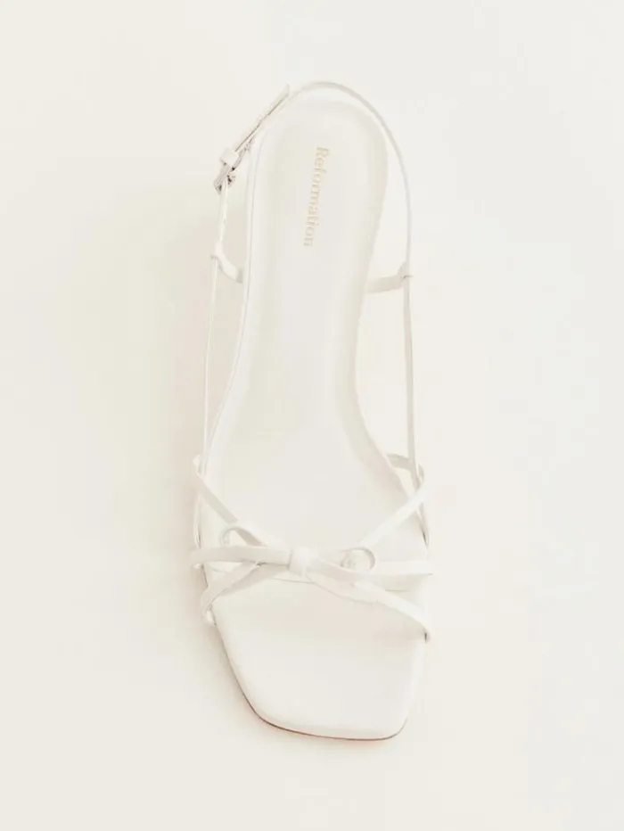 WeddingsShoes The Reformation Sally Bow Heeled Sandal White Leather
