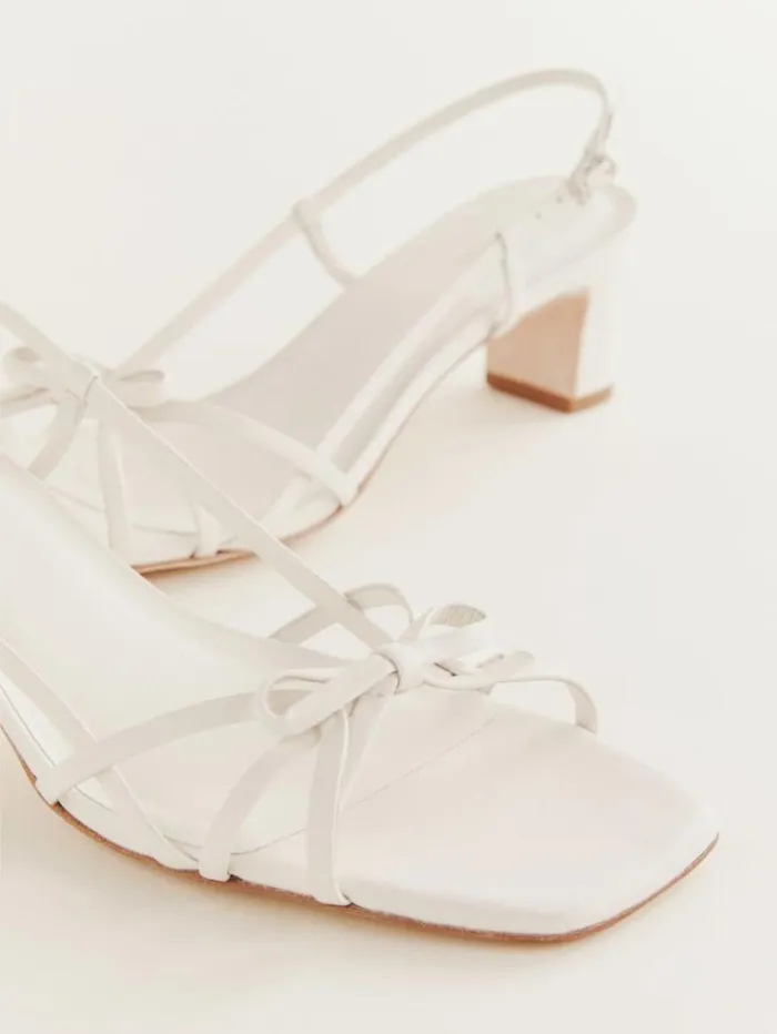 WeddingsShoes The Reformation Sally Bow Heeled Sandal White Leather