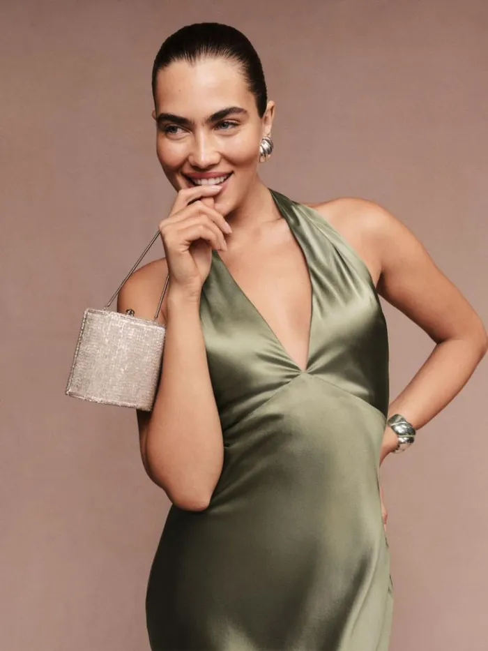 Weddings The Reformation Daniela Silk Dress Aloe Vera