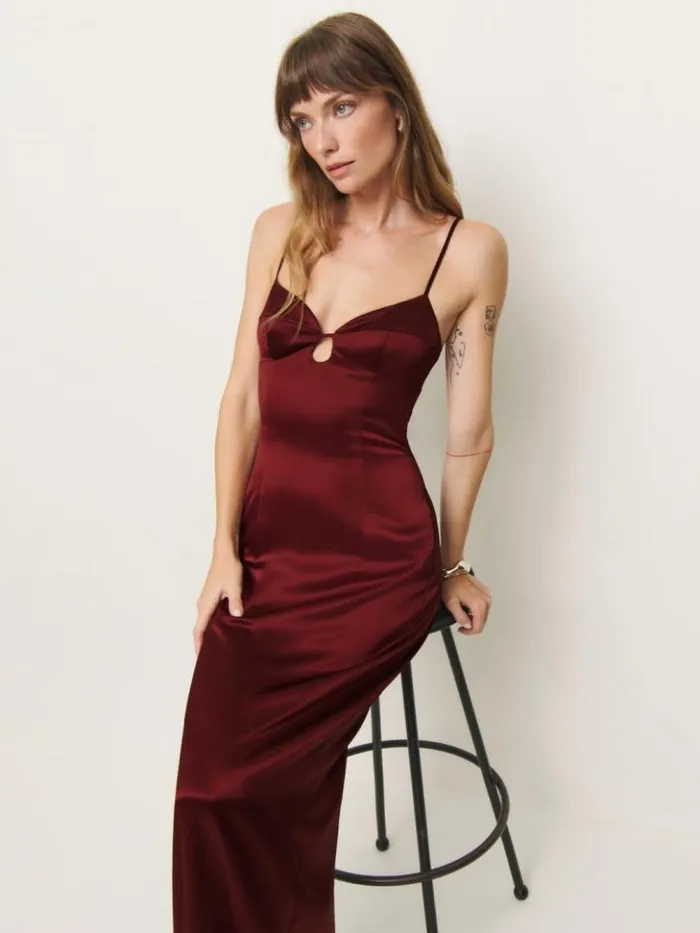 Weddings The Reformation Sathia Satin Dress Chianti