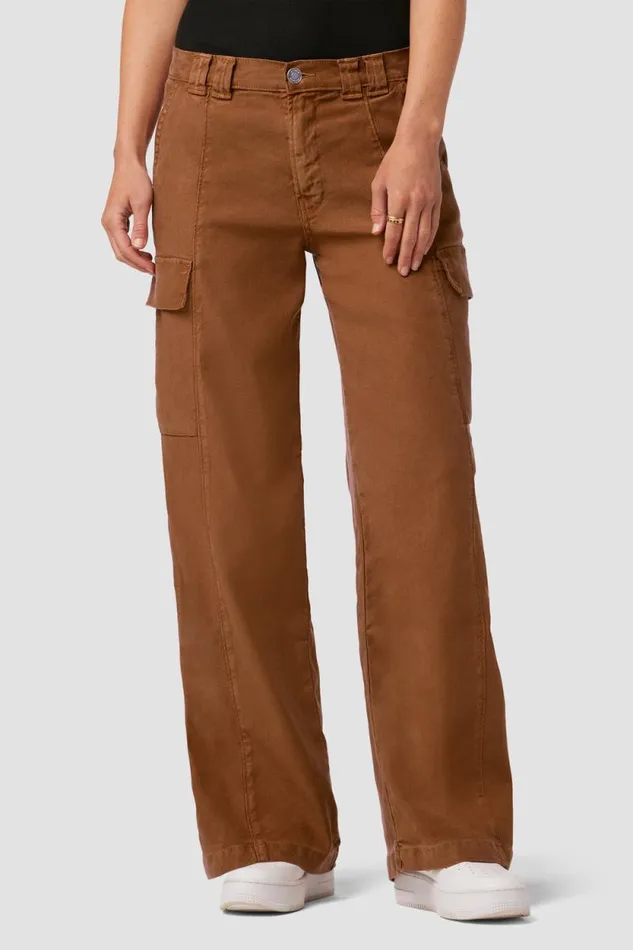 Wide Leg Women Hudson Jeans MidRise Utility Wide Leg Cargo Caramel Cafe