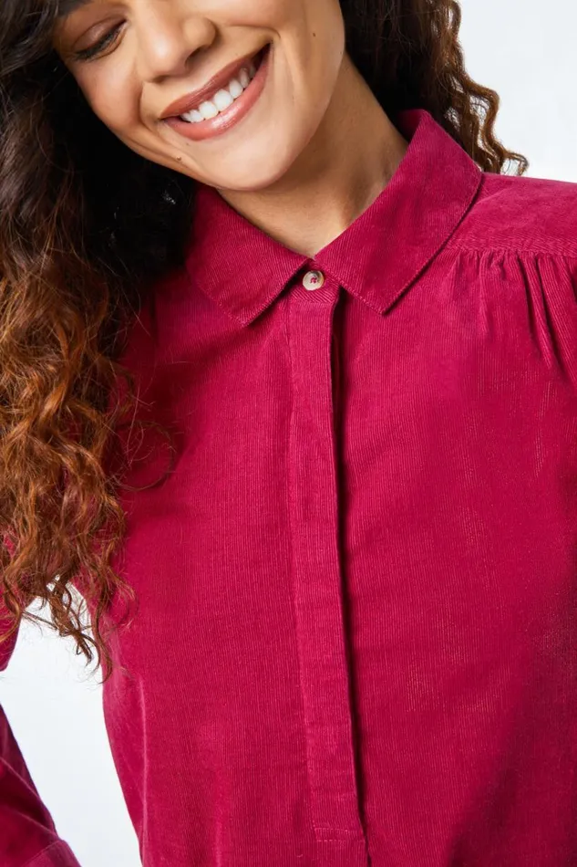 Wine Corduroy Tunic Shirt Dress Women Roman Dresses