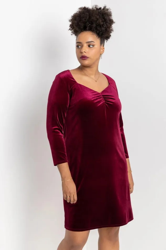 Wine Curve Sweetheart Neck Velvet Dress Women Roman Dresses