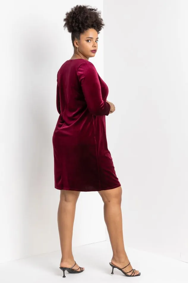 Wine Curve Sweetheart Neck Velvet Dress Women Roman Dresses