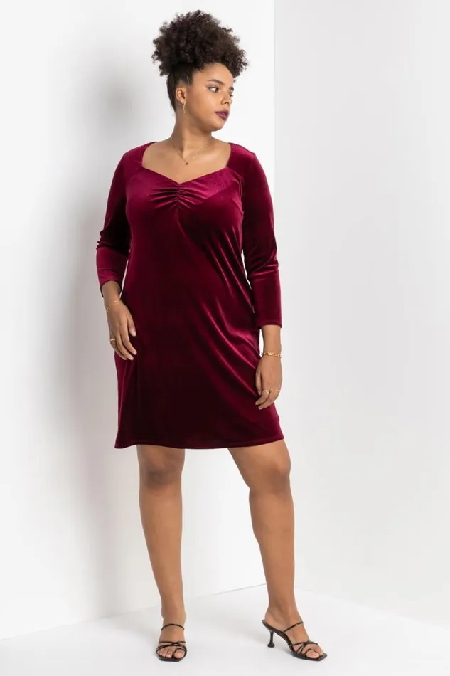Wine Curve Sweetheart Neck Velvet Dress Women Roman Dresses