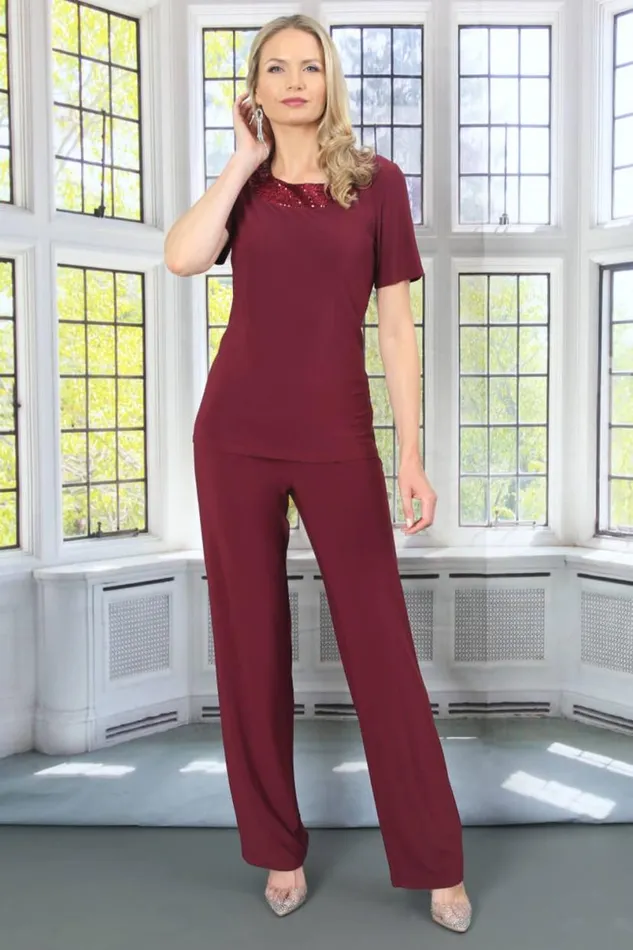 Wine Julianna Jersey Sequin Top Women Roman Tops