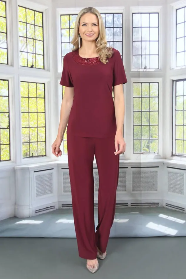 Wine Julianna Jersey Sequin Top Women Roman Tops