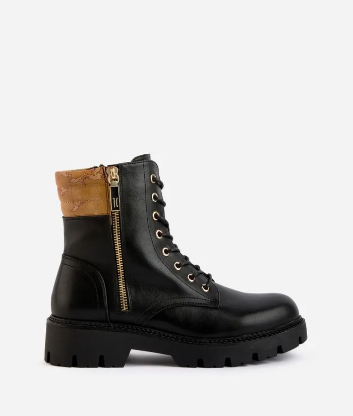 Woman Boots and Booties Alviero Martini Faux Napa Leather LaceUp Boots With 1c Logo Zip Detail Black Woman Boots and Booties Alviero Martini Faux Napa Leather LaceUp Boots With 1c Logo Zip Detail Black