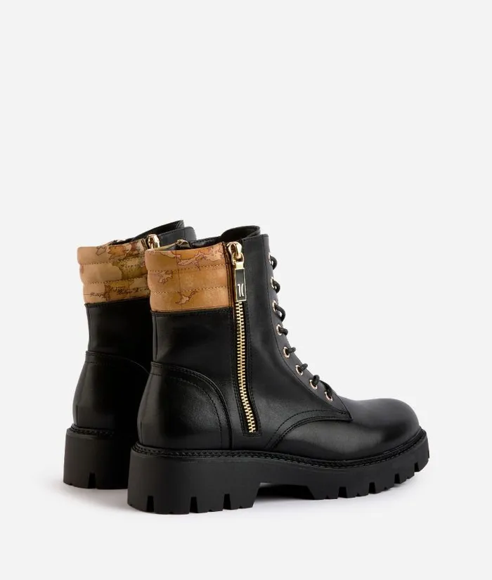 Woman Boots and Booties Alviero Martini Faux Napa Leather LaceUp Boots With 1c Logo Zip Detail Black