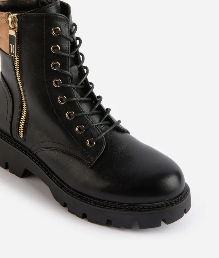Woman Boots and Booties Alviero Martini Faux Napa Leather LaceUp Boots With 1c Logo Zip Detail Black
