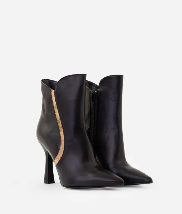 Woman Boots and Booties Alviero Martini Smooth Napa Leather Heeled Ankle Boots With Geo Classic Inserts Black