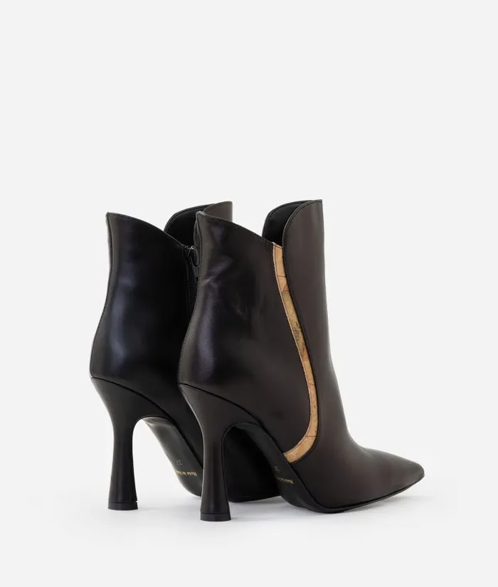 Woman Boots and Booties Alviero Martini Smooth Napa Leather Heeled Ankle Boots With Geo Classic Inserts Black