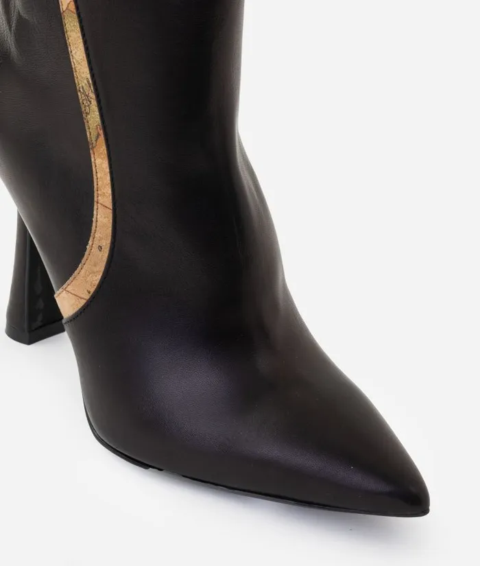 Woman Boots and Booties Alviero Martini Smooth Napa Leather Heeled Ankle Boots With Geo Classic Inserts Black