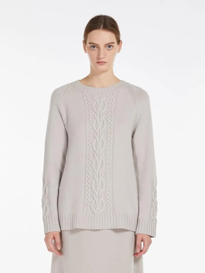 Woman Cableknit Wool And Cashmere Sweater Ecru Maxmara Knitwear And Sweatshirts Woman Cableknit Wool And Cashmere Sweater Ecru Maxmara Knitwear And Sweatshirts