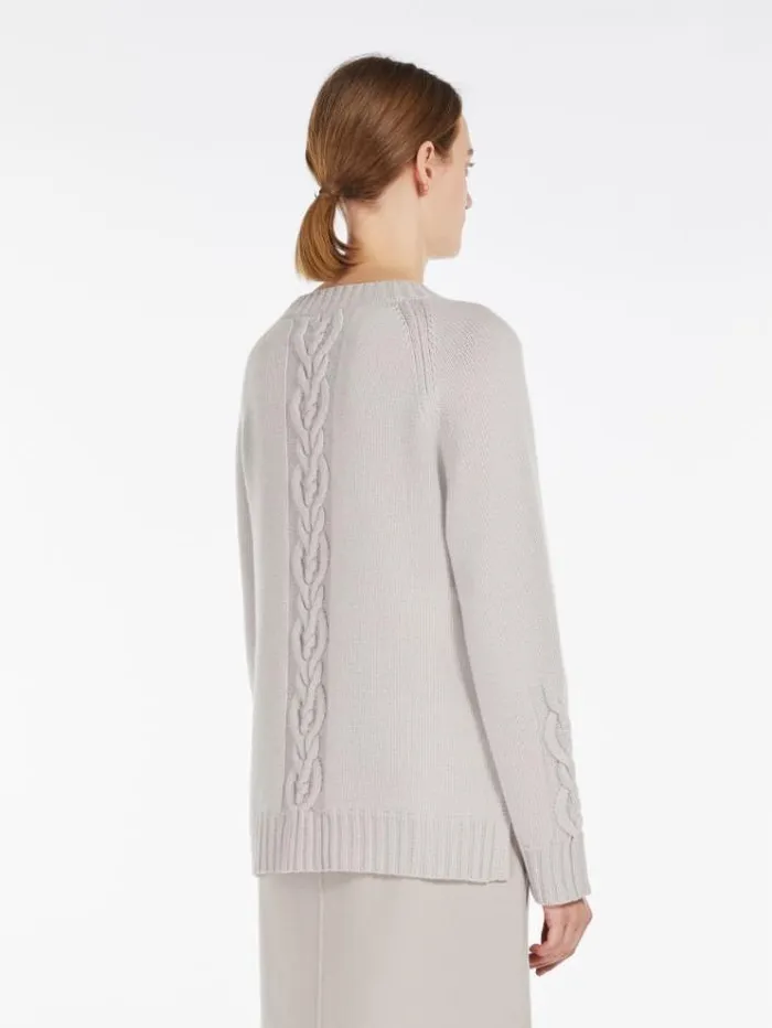 Woman Cableknit Wool And Cashmere Sweater Ecru Maxmara Knitwear And Sweatshirts Woman Cableknit Wool And Cashmere Sweater Ecru Maxmara Knitwear And Sweatshirts